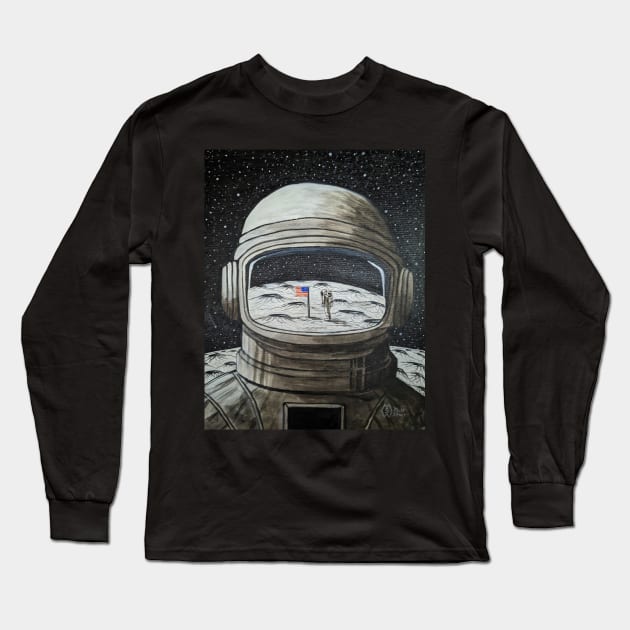 Raising the Flag on the Moon Long Sleeve T-Shirt by Matt Starr Fine Art